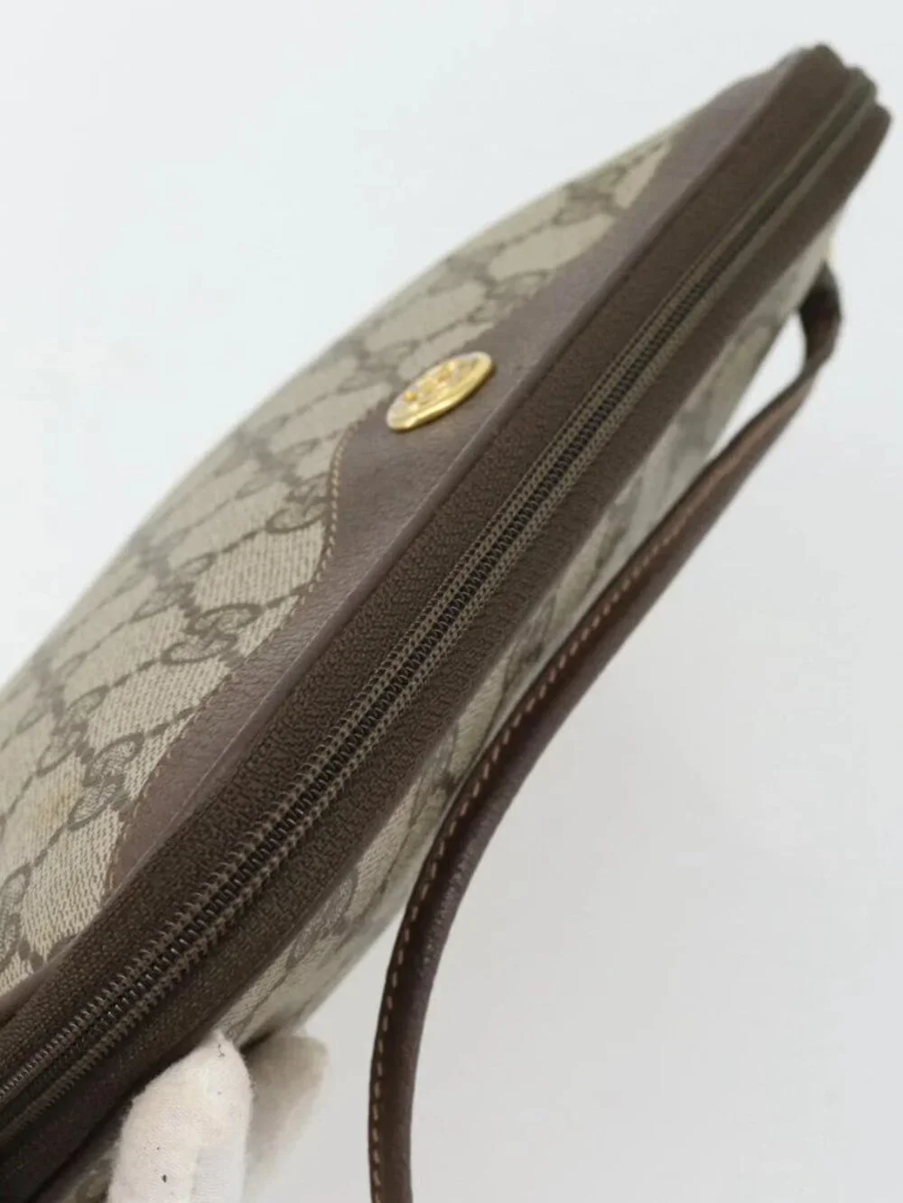 GUCCI GG Supreme Shoulder Bag PVC Beige Gold 97 02 068 Auth 182410
